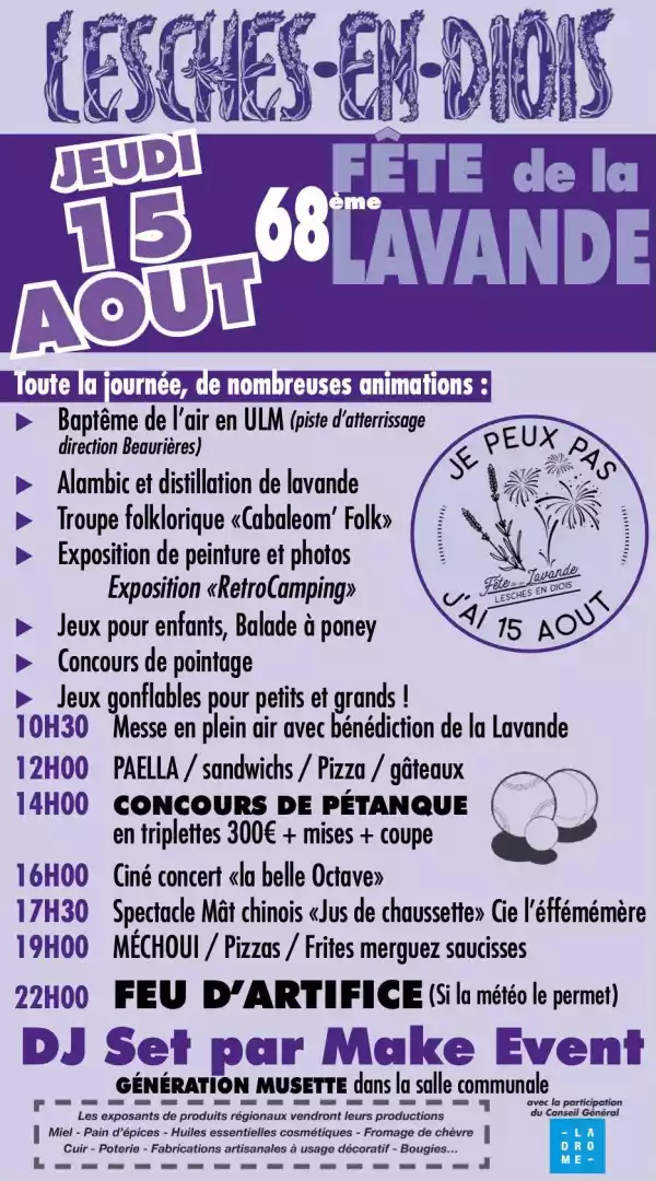 "Affiche de la Fête de la lavande 2024 à Lesches en Diois (Drôme)"